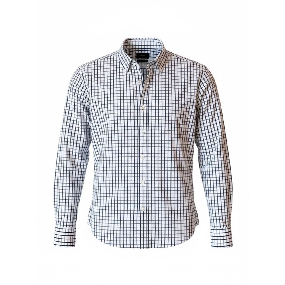 J. Crew Slim White Shirt with Blue Green Grid Pattern Button down - Large